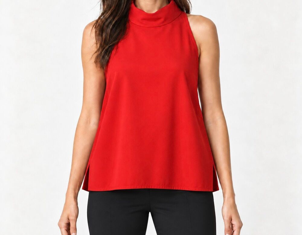 Zara Red Black Trim High-Low Tunic Top M NWOT